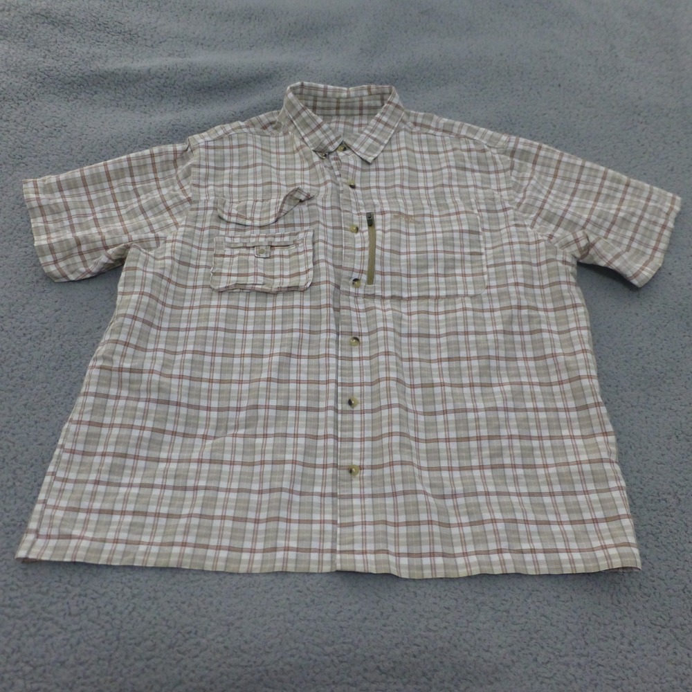 Natural Gear Shirt Men XL Plaid Button Up Lightweight Fishing Vented Beige